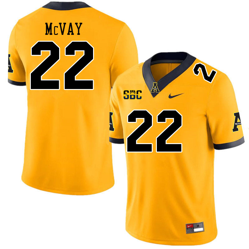 Men #22 Cash McVay Appalachian State Mountaineers College Football Jerseys Stitched Sale-Gold